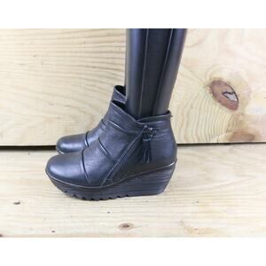 Skechers Boot Womens 7 Black Leather Parallel Double Trouble Ankle Wedge Bootie